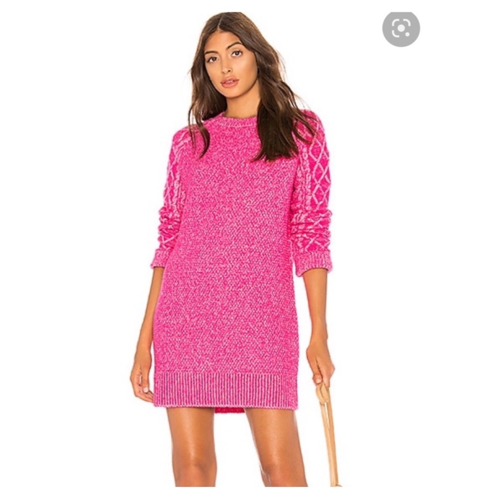 Lovers + friends hot pink cable knit wool sweater dress